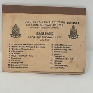 Vintage US Army Iraqi Basic Language Survival Guide - July 2005 - DG009S Booklet